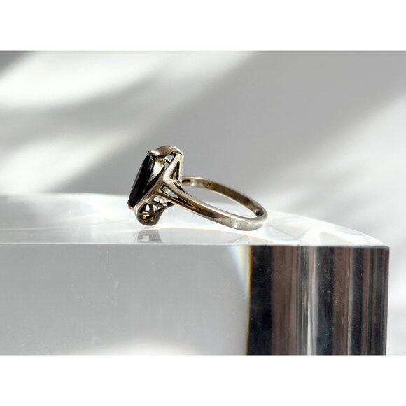 Calla Lily Garnet Semi-Precious 925 Sterling Silver Vintage Ring - sz 8 - Picture 6 of 11